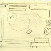 Pencil sketches of furniture and set