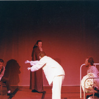 Colour photograph of four actors in The Man With Two Kisses by Pan Pan Theatre Company