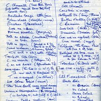 Page from hardbound notebook entitled 'Burren Map: notes for Edition 1' by Tim Robinson, with placenames list for Kilcorney and Kilfenora, [1976-1977]