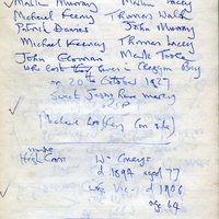 Errislannan notebook, with names on a Celtic Cross in Omey graveyard, July 1986
