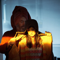 Colour photograph of Andrew Bennett (top) and Judith Roddy (bottom) in Everyone is King Lear in His Own Home by Pan Pan Theatre Company. Photo by Ros Kavanagh.