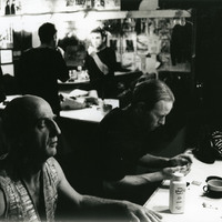 Black-and-white backstage photograph of a few actors getting ready for a performance of Peepshow by Pan Pan Theatre Company