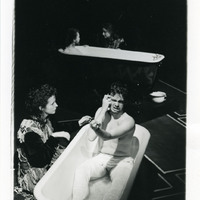 Black-and-white photograph of Carmel Flanaghan and Senan Dunne in Pan Pan Theatre Company's The Crystal Spider