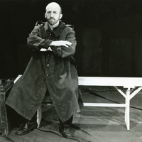 Black-and-white photograph of Charles Kelly as 'The Master' in Tailors Requiem by Pan Pan Theatre Company