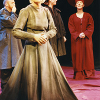 Colour photograph of (l.t.r.) Charles Kelly, Jean o'Reilly, Tony Flynn, and Mary o'Driscoll in Madamoiselle Flic Flac in the Red Room by Pan Pan Theatre Company