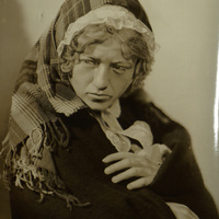 Black and white photograph of Ria Mooney in costume.