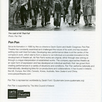 Colour printed programme page from productrion of Embers and All That Fall, written by Samuel Beckett, by Pan Pan Theatre Company at the Edinburgh International Festival.