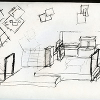 Draft pencil sketches and drawings of the set