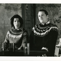 Black-and-white photograph of a performance of Standoffish by Pan Pan Theatre Company