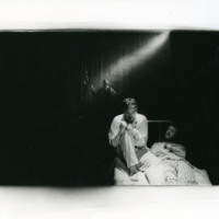 Black-and-white photograph of two actors in The Man With Two Kisses by Pan Pan Theatre Company