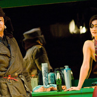 Colour photograph of a performance of The Playboy of the Western World at the Project Arts Centre, Dublin by Pan Pan Theatre Company, first performed at the Orienal Pioneer Theatre, Beijing