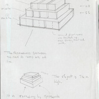 Pencil drawing of set design for instillation, ONE: Healing Through Theatre, based on the film project by Pan Pan Theatre Company. Produced at The Warehouse @ The Digital Hub, Dublin.