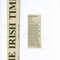 Colour scan of a review in the Irish Times by Peter Crawley, on the Chair Women, co-produced by Pan Pan Theatre Company