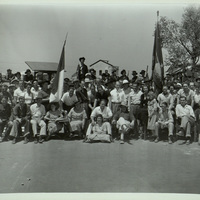Black and white photograph of the cast and crewed of John Ford's adaptation of 'The Plough and The Stars'.