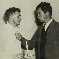 Black and white photograph of Arthur Shields and another actor from an unidentified production.