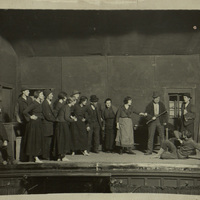 Black and white photograph of a scene from an Abbey performance of 'Playboy of the Western World' by J.M. Synge.