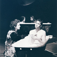 Black-and-white photograph of Carmel Flanaghan and Senan Dunne in Pan Pan Theatre Company's The Crystal Spider