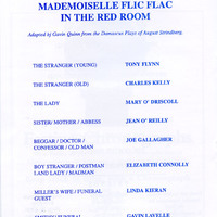 Printed programme page of Madame Flic Flac in the Red Room by Pan Pan Theatre Company produced at the Project Arts Centre