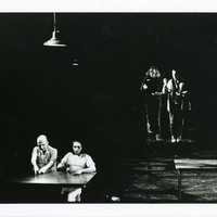 Black-and-white photograph of Charles Kelly and Patrizia Barbaggallo in Tailors Requiem by Pan Pan Theatre Company