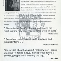 Black-and-white printed flyer for Peepshow by Pan Pan Theatre Company at the Samuel Beckett Centre