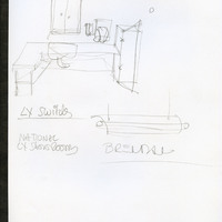 Sketches and notes on furniture and props used in The Book of Evidence
