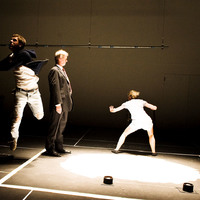 Colour photograph from The Crumb Trail by Gina Moxley and from production at Project Arts Centre Dublin by Pan Pan Theatre Company.