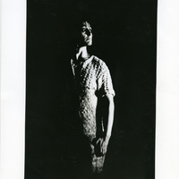 Black-and-white photograph of Patrizia Barbaggallo in Tailors Requiem by Pan Pan Theatre Company