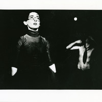 Black-and-white photograph of two actors in A Bronze Twist of your Serpent Muscles by Pan Pan Theatre Company