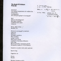 List of props used for The Book of Evidence by John Banville, adapated and directed by Alan Gilsenan, designed by Joe Vaněk