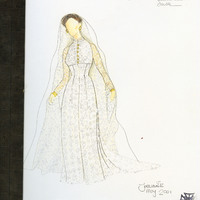 Manuscript drawings of sketches of draft and final colour costume designs by Joe Vaněk.