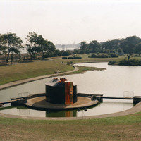 Colour photograph of the venue for Pan Pan Theatre Company's CITY after the completion of its construction in Blackrock Park.