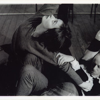 Black-and-white photograph of two actors in rehearsal for Mac-beth 7 by Pan Pan Theatre Company